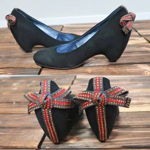 Fondesa Black Velvet Bow Details Shoes 8